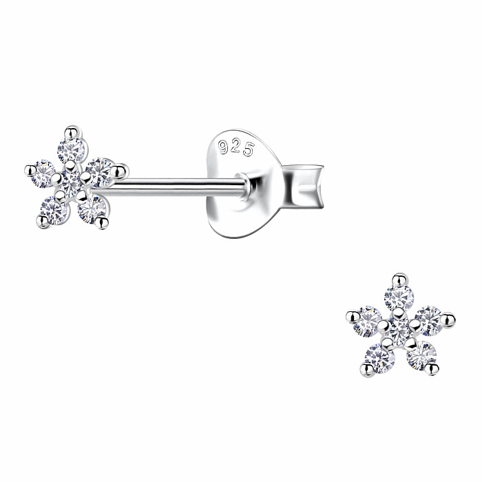 34119 Stříbrné náušnice pecky se zirkony SMALL FLOWER - 4 mm
