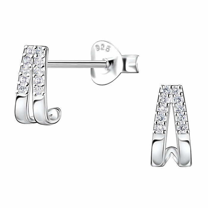 34123 Stříbrné náušnice pecky se zirkony DOUBLE LINE - 8 mm