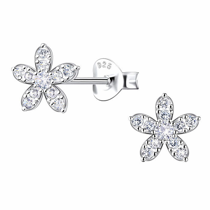 34383 Stříbrné náušnice pecky se zirkony FLOWER - 7 mm