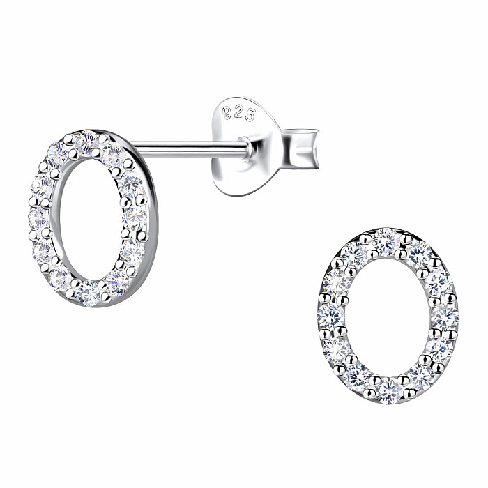 36902 Stříbrné náušnice pecky se zirkony OVAL - 9 mm