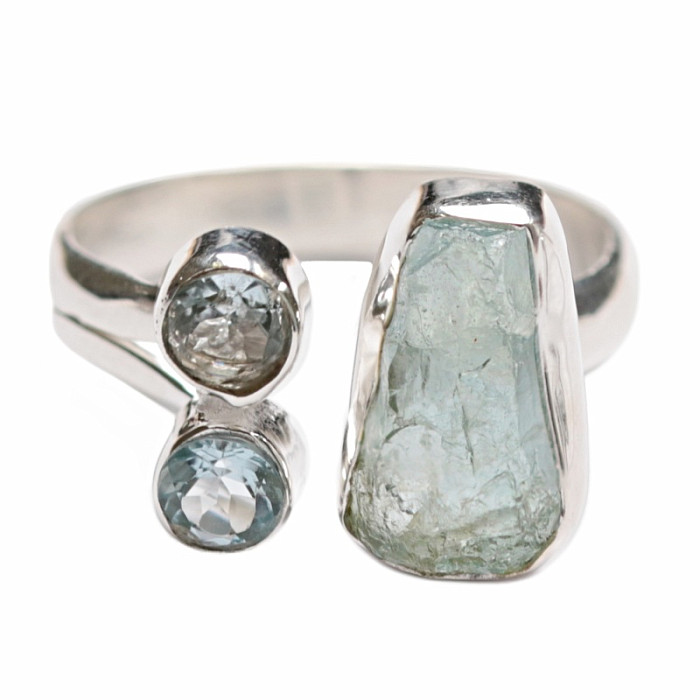 Designový prsten akvamarín surový stříbro Ag 925 R623 - 56 mm (US 7