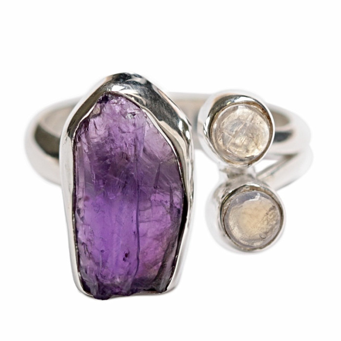 Designový prsten ametyst surový stříbro Ag 925 R612 - 53 mm (US 6