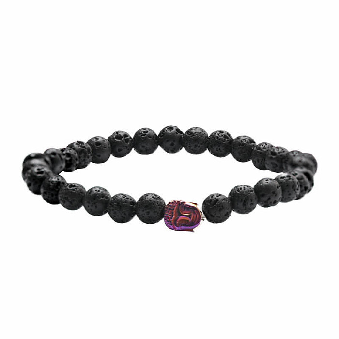 Náramek z lávového kamene s hlavou Buddhy fialový - obvod 17 až 22 cm