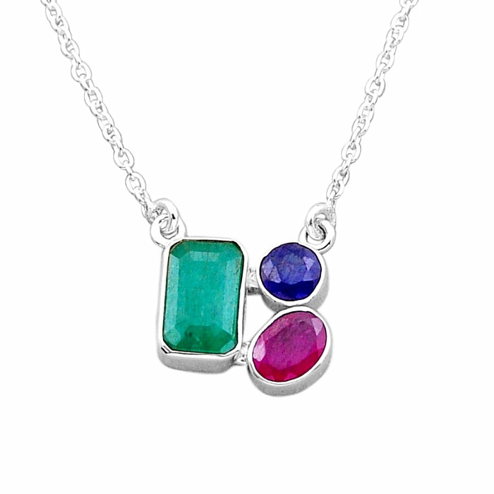 Smaragd indický (upravený) náhrdelník stříbro Ag 925 49515 - 41