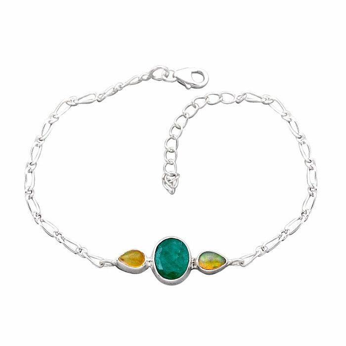 Smaragd indický (upravený) náramek stříbro Ag 925 49521 - 16 - 20 cm