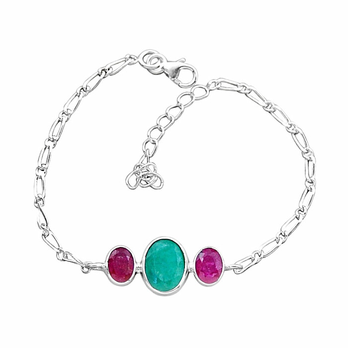 Smaragd indický (upravený) náramek stříbro Ag 925 49544 - 16 - 19