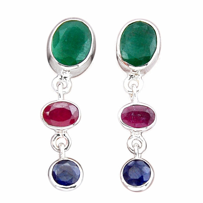 Smaragd indický - upravený náušnice stříbro Ag 925 49504 - 3 cm