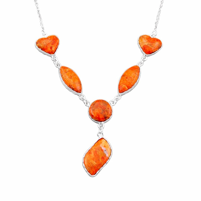 Tyrkys oranžový Mohave náhrdelník stříbro Ag 925 49094 - 40