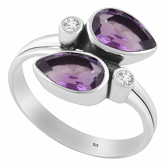 Stříbrný prsten s ametystem - 53 mm (US 6
